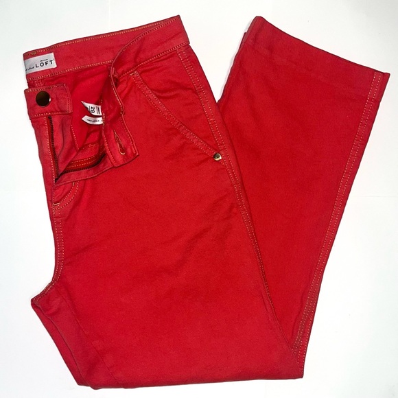 Loft by Ann Taylor Made & Loved straight cropped salmon/red colored jeans size 6 - Picture 2 of 15